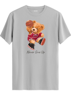 Basketbolcu Ayıcık Baskılı Tişört - Never Give Up Tasarım T-Shirt