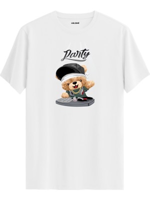 Parti Dj Ayıcık Baskılı Uniseks Tişört - %100 Pamuk Tasarım T-Shirt