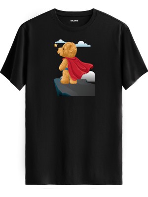 Süper Kahraman Ayıcık Baskılı Uniseks Tişört - %100 Pamuk T-Shirt