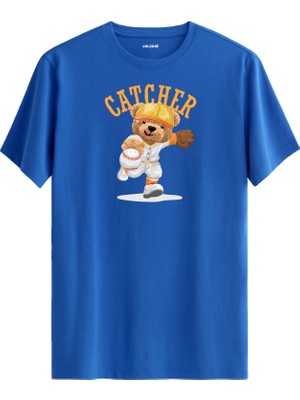 Beyzbolcu Ayıcık Baskılı Tişört - %100 Pamuk Premium Kumaş Catcher Tasarım T-Shirt