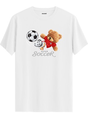 Futbolcu Ayıcık Soccer Baskılı Tişört - %100 Pamuk Tasarım T-Shirt