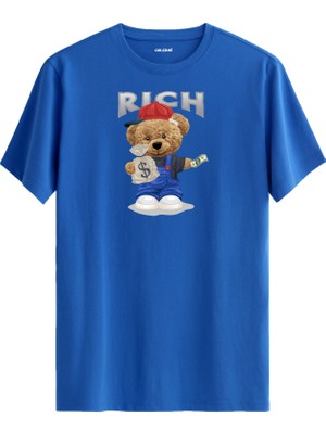 Rich Ayıcık Baskılı Uniseks Tişört - %100 Pamuk Premium Kumaş Regular Tasarım T-Shirt