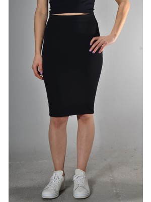 Kadın Siyah Midi Liralı Kalem Etek