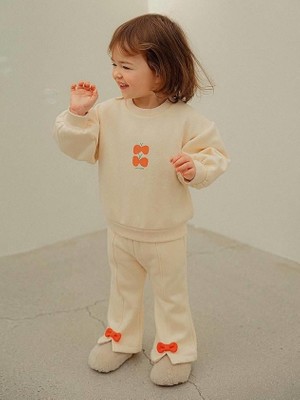 Kız Çocuk Pamuklu Bej Turuncu Fiyonk Detaylı Eşofman Takımı