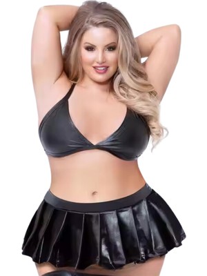 Fantezi Büyük Beden Sütyen ve Pileli Mini Etek Takımı BC10129