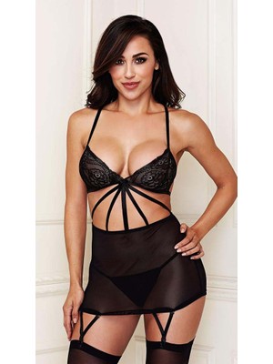 Bacio Fantazi Büyük Beden Siyah Dantelli Jartiyer Takım BC3255