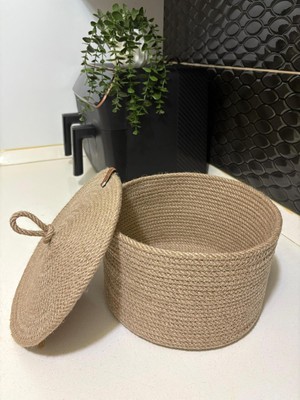Doğal Jüt Hasır Sepet - Soğan Sepeti - Dekor Sepet - Kapaklı Sepet - Organizer - Düzenleyici