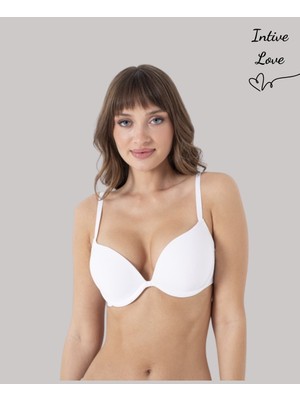 Nbb Double Push-Up V Yaka Balenli Ince Askılı Günlük Kullanım Sütyen- Ten, Beyaz