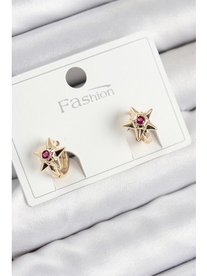 Pirinç Zirkon Taşlı Yıldız Model Gold Renk Çocuk Küpe