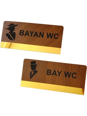 Ikili Ahşap ve Pleksi Bay Wc Kapı Isimliği, Dekoratif Tabelalı Set