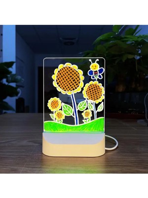 7 Kalemli Memo Tahtası, LED Gece Lambası ve USB Mesaj Tahtası, Şık ve Kullanışlı Hediye