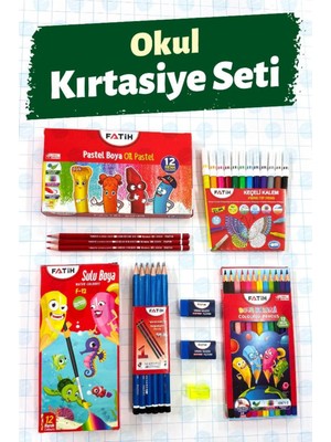 Renkli Kırtasiye Seti: Kalem, Silgi, Kalemtraş ve Kuru Keçeli, Pastel ve Sulu Seçenekler
