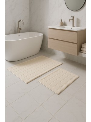 Özdilek Nev Carre Kareli 2'li Banyo Paspası Krem