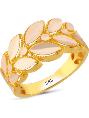 14 Ayar Altın Yapraklı Motifli Yüzük