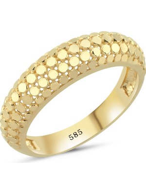 14 Ayar Altın Bombeli Kabartmalı Yüzük