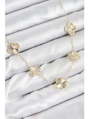 Pirinç Vıp Yonca Model Gold Renk Kadın Kolye - TJ-BKO10484