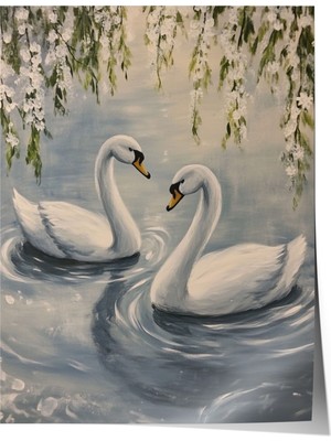 Çerçevesiz Poster, Kuğuların Göl Manzarası, Salon Dekoru Poster No: 111426
