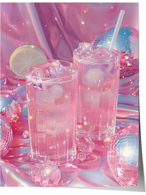 Çerçevesiz Poster, Pembe Içecek Bardakları, Mutfak Dekoru Poster No: 112002