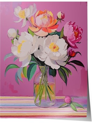 Çerçevesiz Poster, Pembe Çiçek Illüstrasyonu, Salon Dekoru Poster No: 111729