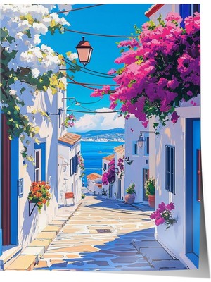 Çerçevesiz Poster, Yunan Adası Sokak Manzarası, Balkon Dekoru Poster No: 111245