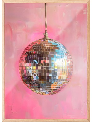 Ahşap Çerçeveli Tablo, Pembe Disko Topu, Genç Odası Dekoru Poster No: 111965