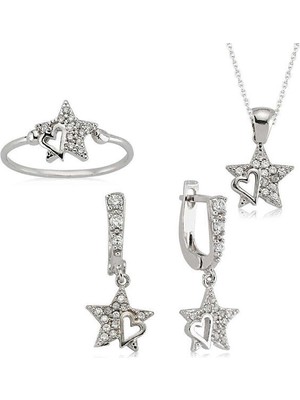 Yıldız Zirkon Taşlı 925 Ayar Gümüş Kadın Set