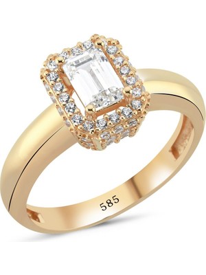 14 Ayar Altın Pırıltı Şeridi Zirkon Taşlı Baget Yüzük