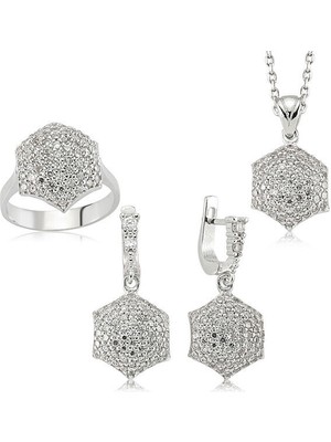 Zirkon Taşlı 925 Ayar Gümüş Kadın Set