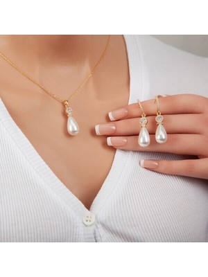 Damla Inci Gold 925 Ayar Gümüş Kadın Set