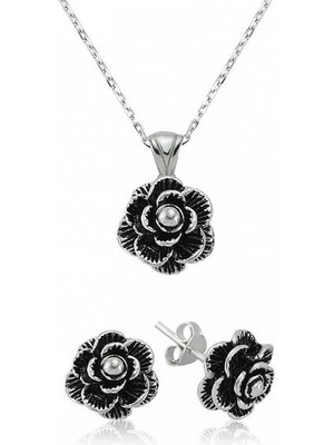 Kategorisiz Gül Tasarımlı  925 Ayar Gümüş Kadın Set
