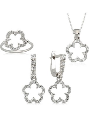 Yonca Zirkon Taşlı 925 Ayar Gümüş Kadın Set