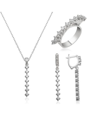 Sıra Taşlı 925 Ayar Gümüş Kadın Set