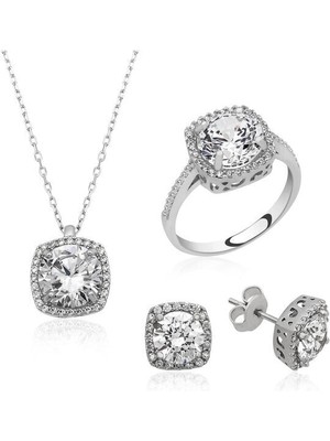 Kare Montur Model 925 Ayar Gümüş Kadın Set