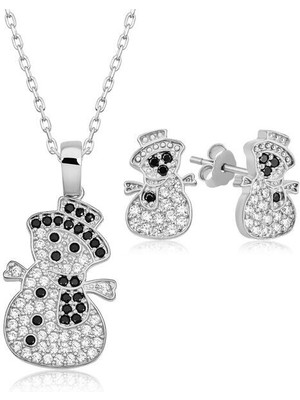 Kardan Adam Zirkon Taş 925 Ayar Gümüş Kadın Set