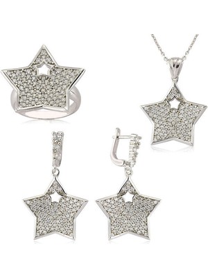 Yıldız Zirkon Taşlı 925 Ayar Gümüş Kadın Set