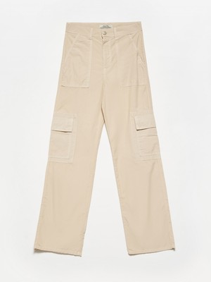 70877 Yanı Cepli Paraşüt Pantolon-Taş