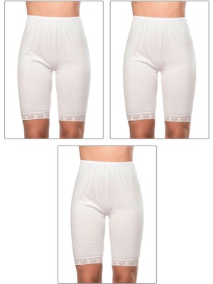 3'lü Paket Kadın Pamuklu Ağlı Model Ribana, Esnek Rahat Kalıp, Yumuşak Paçalı Diz Üstü Kısa Külot