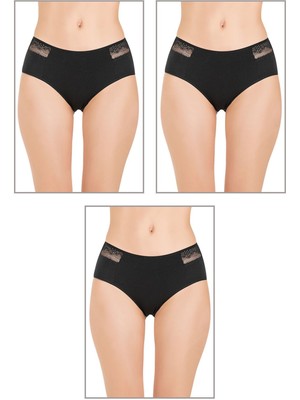 3'lü Paket Kadın Pamuklu Modal Esnek Rahat Dantel Detaylı Külot