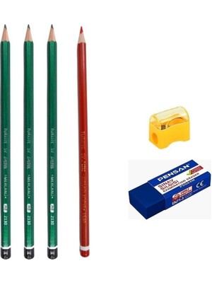 3 Kurşun Kalem, 1 Kırmızı Kopya Kalemi, Silgi ve Kalemtıraş Seti