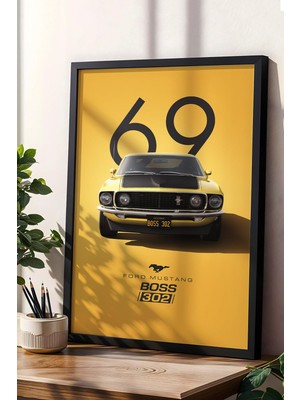 1969 Mustang Boss 302 Çerçeveli Tablo - Special Edition Car Poster