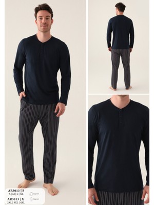 Iç Giyim Arnetta Uzun Kol Oval Yaka Önden Düğmeli Süprem Pijama Takımı Büyük Bedenli