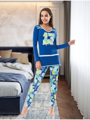 Iç Giyim Derya Kurşun Pamuk Kumaş Tayt'lı Pijama Takım