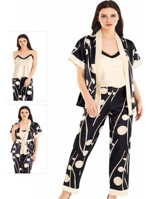 Iç Giyim Moongirl Üçlü Saten Pijama Takımları