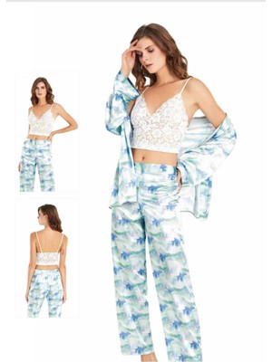 Iç Giyim Moongirl Üçlü Saten Pijama Takımları