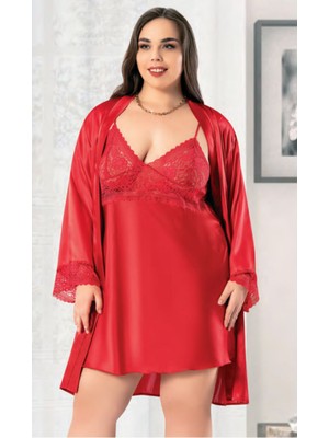 Iç Giyim Miss Laris Ikili Saten Büyük Beden Gecelik Sabahlık Takımı Çeyizlik