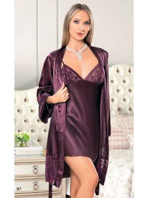 Iç Giyim Miss Laris Ikili Saten Gecelik Sabahlık Takımı Çeyizlik