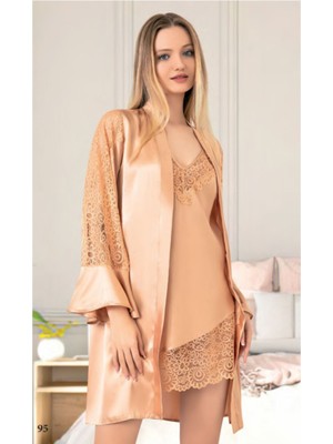 Iç Giyim Miss Laris Ikili Saten Gecelik Sabahlık Takımı Çeyizlik
