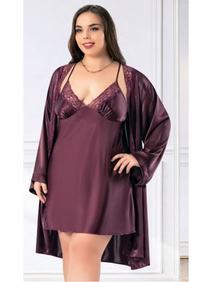Iç Giyim Miss Laris Ikili Saten Büyük Beden Gecelik Sabahlık Takımı Çeyizlik