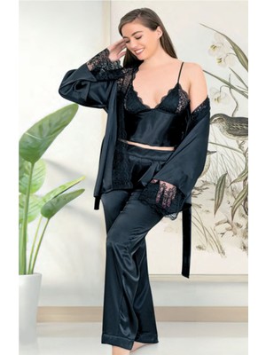 Iç Giyim Miss Laris Üçlü Lüx Saten Pijama Takımı Çeyizlik