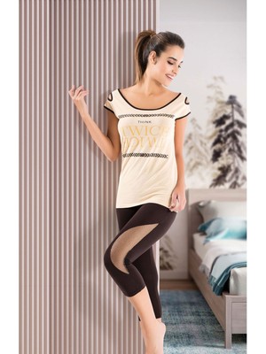 Iç Giyim Derya Kurşun Pamuk Kumaş Tayt'lı Pijama Takım